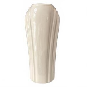 Vintage Art Deco cream ceramic skyscraper vase with vertical fluted ribs c.1930s